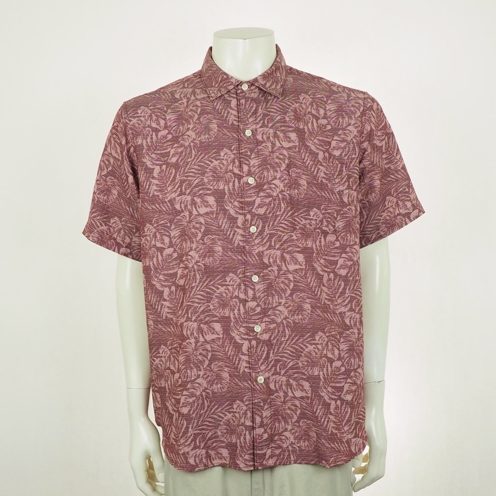 Tommy Bahama Hawaiian Shirt Mens Large Maroon Red Floral Modal Blend Tropical